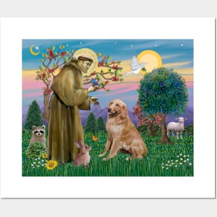 Saint Francis Blesses a Golden Retriever Posters and Art